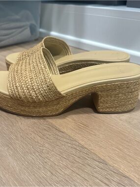 Vince Natural Woven Espadrille Slide Heels